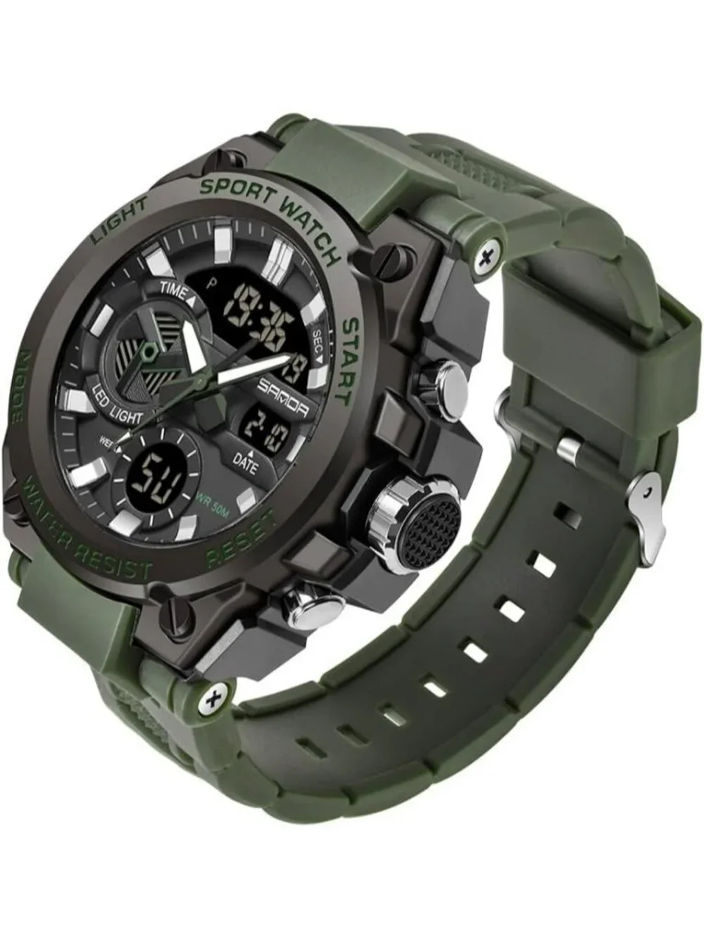 Men's Army Green And Black Analog Quartz Sport Waterproof Military Digital Watch